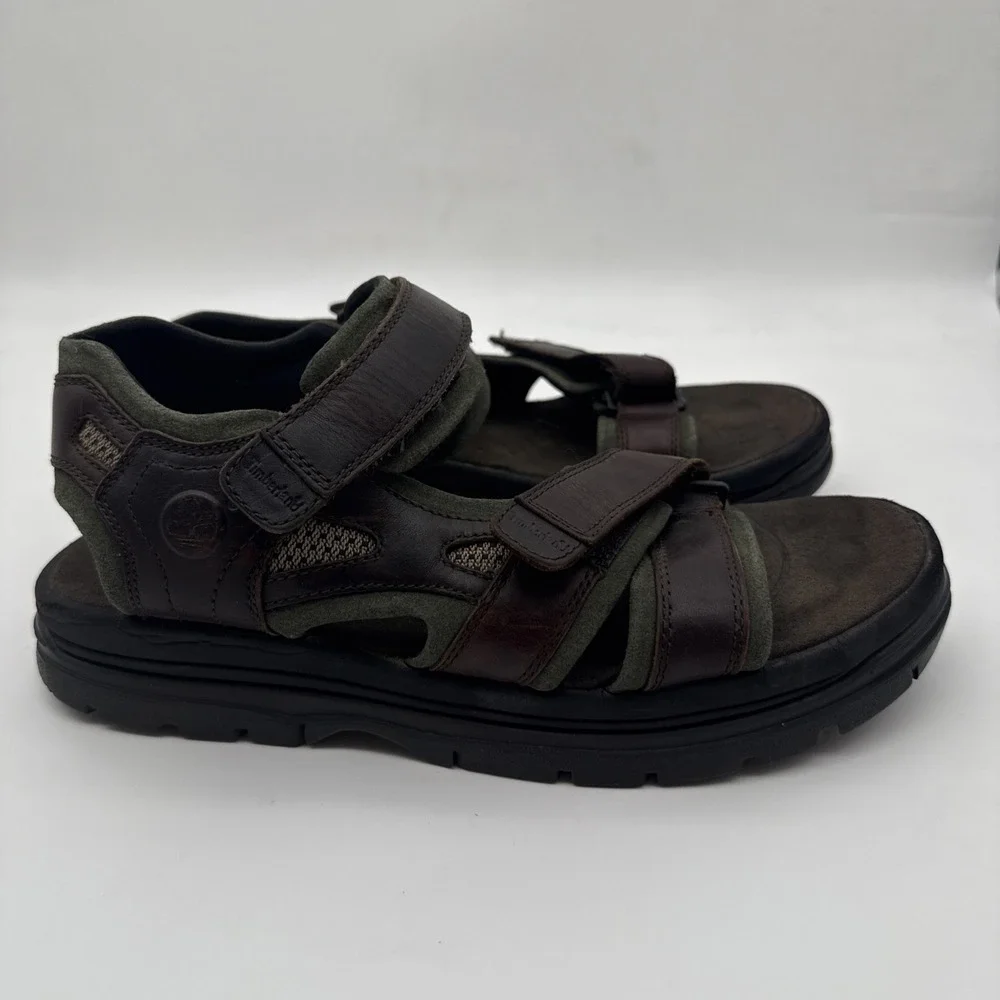 Timberland Men's Leather Upper Sandals, Size 10, In Brown/Olive Green 62004